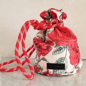 GANNI Ganni Rose Print Recycled Shell Bucket Bag Womens Red Multi
